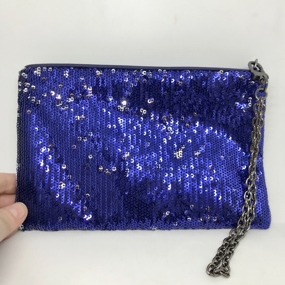 BCBGMaxazria Sequined Clutch Purse - Blue & Silver - Picture 3 of 8